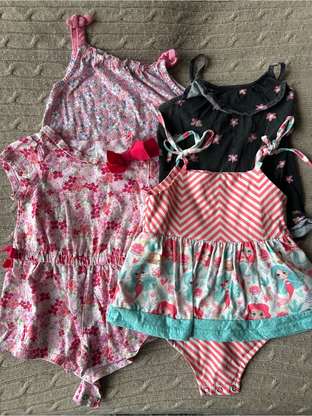 EUC 4pc Baby Girl Romper Bundle, Florals & Mermaids, 24 Months